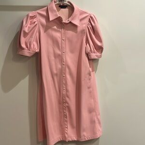 Baby pink Alice and Olivia faux leather snap button dress